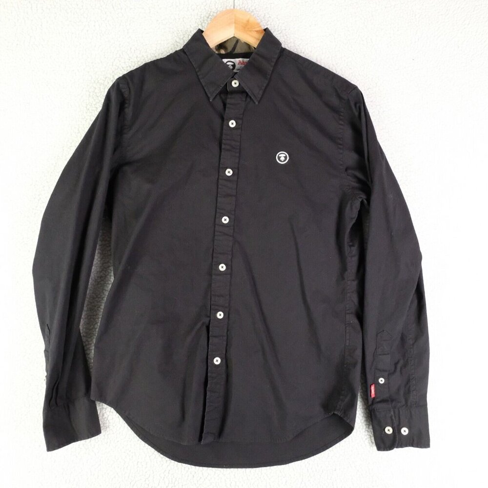A Bathing Ape Shirt Womens Large Black Button Up Long Sleeve Causal Ape Logo